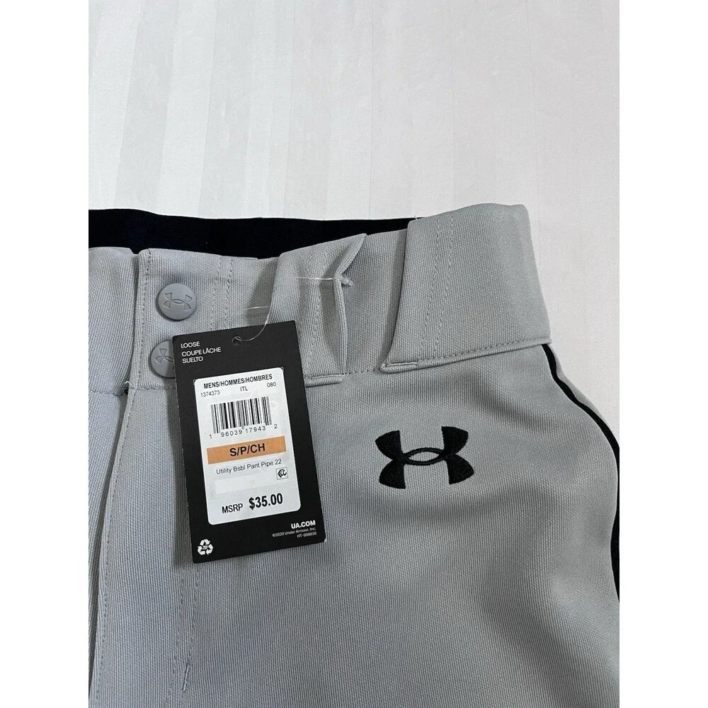 NEW Under Armour Men’s Utility Pants Relaxed Fit Gray Piped Baseball Size Small